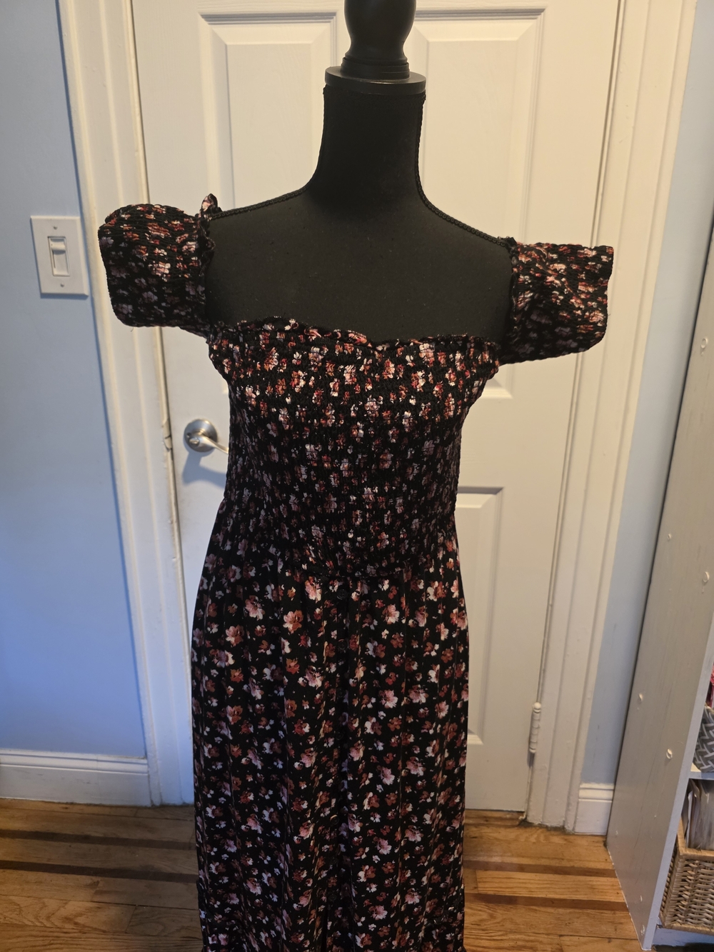 Xhilaration Black Maxi Dress with Pink Floral Print XXL